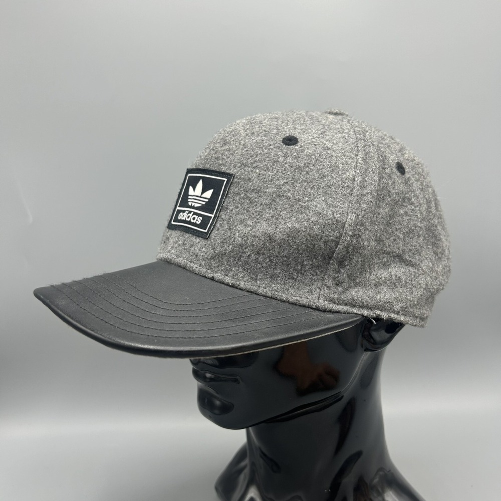 Adidas Originals Snapback Hat Wool Faux Leather Bill Gray Black OSFM